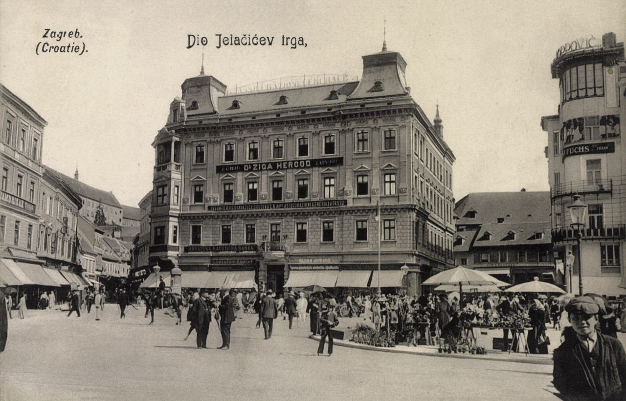 Palača Pongratz, Trg bana Jelačića 3, arhitekt Herman Bolle 1884. – 1886. (srušena 1937.), oko 1910. godine